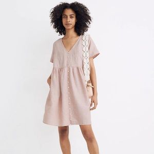 Madewell Pink Linen V Neck Casual Mini Dress